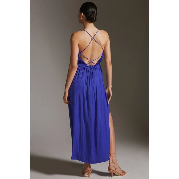 Anthropologie Blue Strappy Halter Slit Maxi Dress - Picture 3 of 8